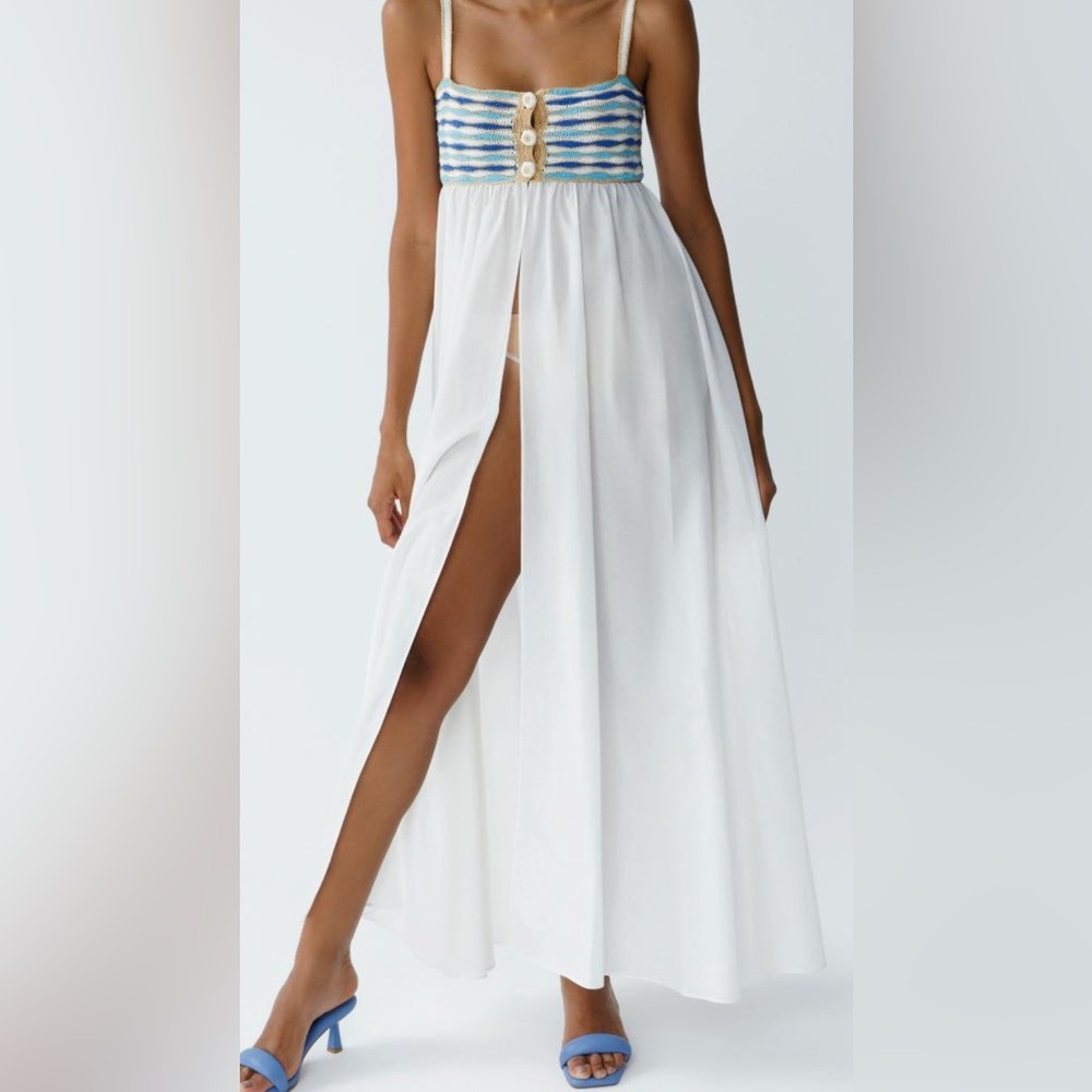 NWT “My Beachy Side” Maxi Dress Hand Crochet Top Emily in Paris Collection. Sz L